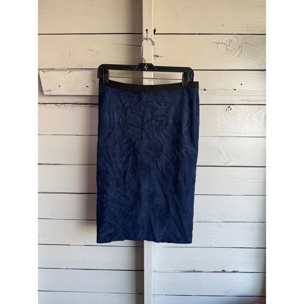 BCBGMAXAZRIA Bess Faux Suede Pencil Skirt Navy Blue Carbon Full Back Zip Small